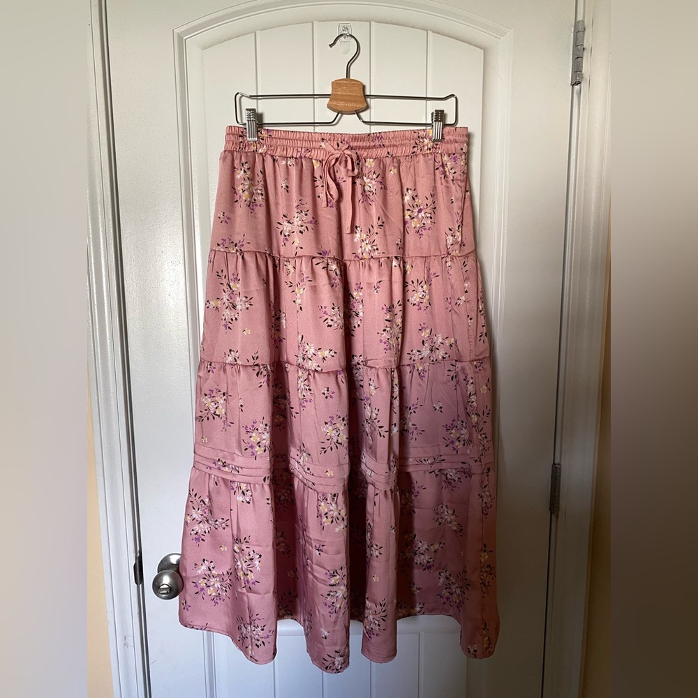 Time and Tru Pink Tiered Midi Skirt Casual